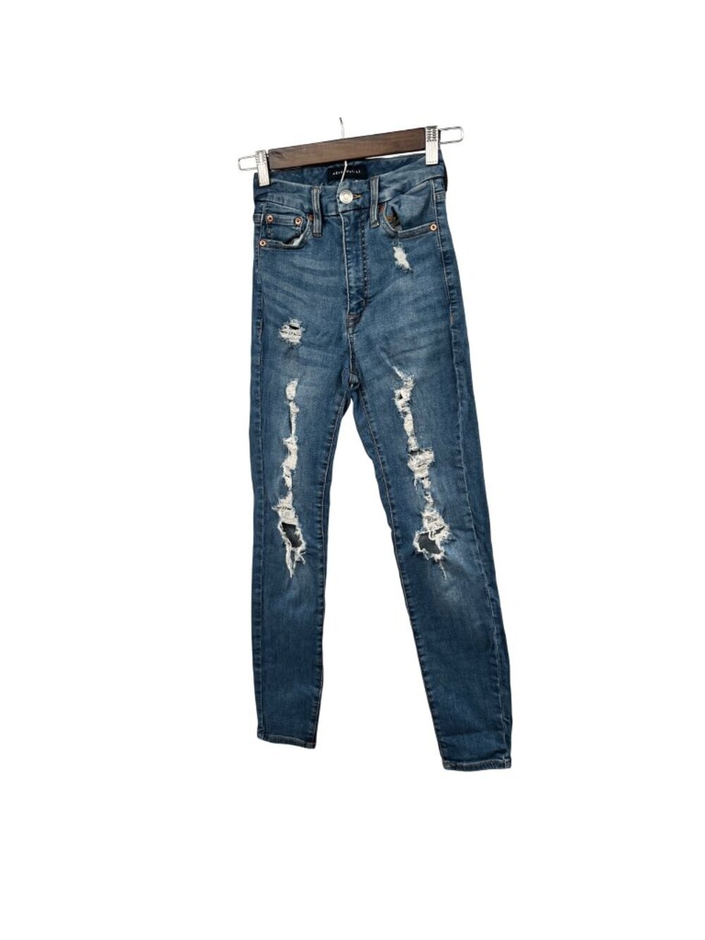 Aeropostale Womens Distressed Jeggings Blue High Rise Size 000R